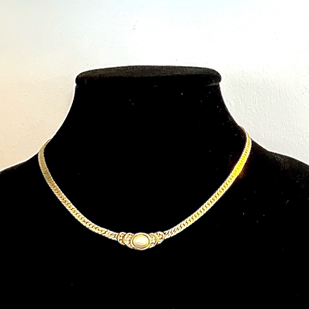 Dior gold tone diamanté and pearl serpentine choker